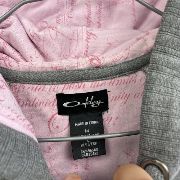 Y2K Oakley Full Zip Hoodie Wom MGrey / Pink Flower Sleeve AOP Boho Hooded Strech - Picture 6 of 16